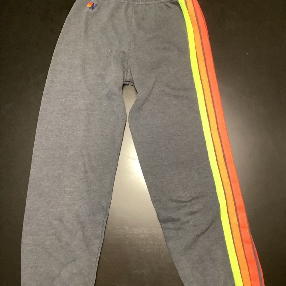 Kids Aviator Nation Gray Sweatpants with Neon Stripes